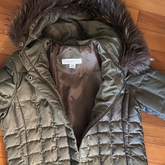 1 Madison Olive green down puffer jacket long warm winter outerwear - Picture 6 of 16